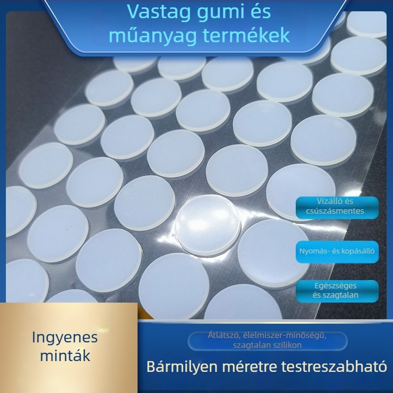 Élelmiszer-minőségű, átlátszó szilikon tömítés, önragasztó, kör alakú pöttyös talppárna egérhez – csúszásmentes és ütéscsillapító
