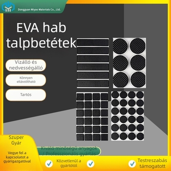 Fekete EVA habtalpbetétek, kör alakúak, die-cut, vastagítottak, kockás textúrával, csúszásmentes, ütéscsillapító, ön­tapadós, hátoldali ragasztóval