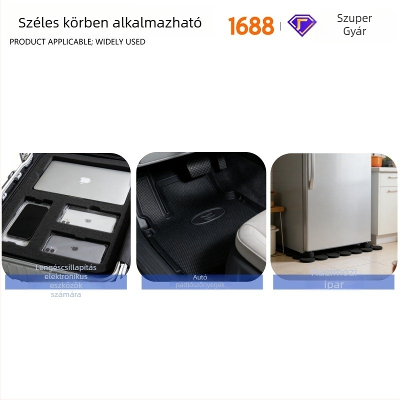 Fekete EVA habtalpbetétek, kör alakúak, die-cut, vastagítottak, kockás textúrával, csúszásmentes, ütéscsillapító, ön­tapadós, hátoldali ragasztóval