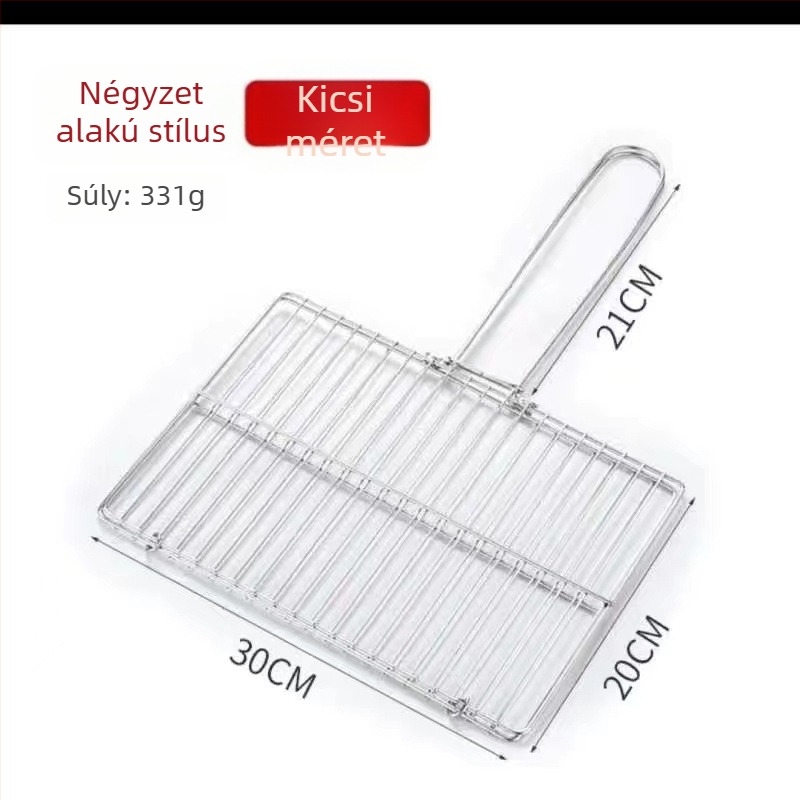 Rozsdamentes acél halas grillklip fogóval és fogantyúval, nagy grillháló