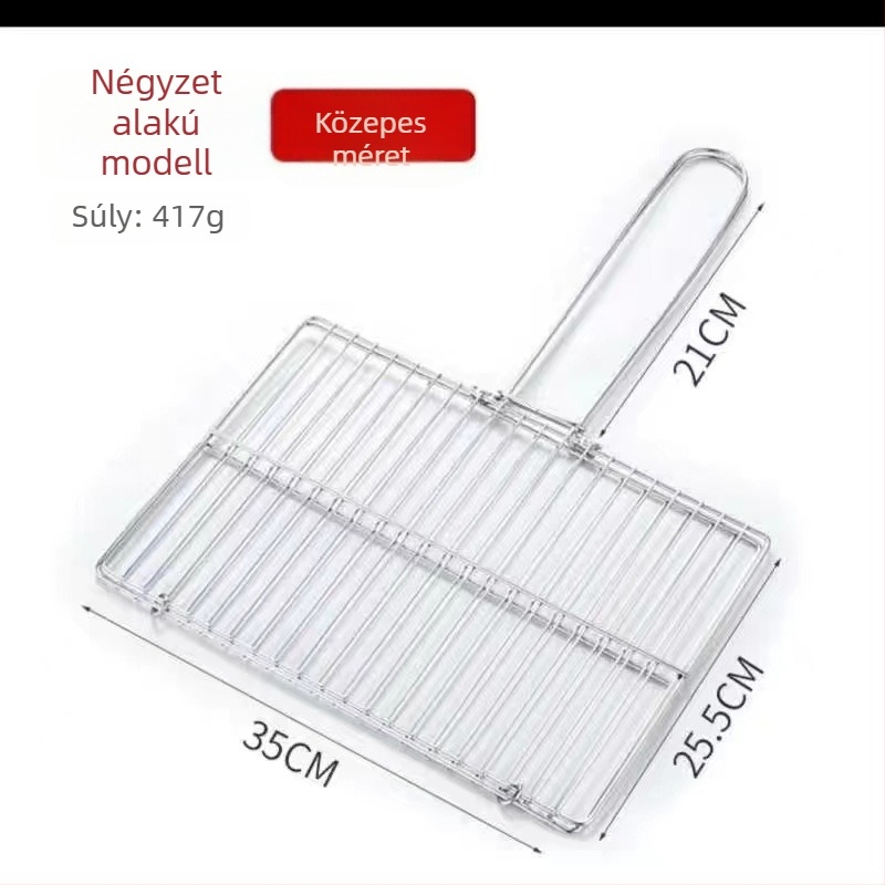 Rozsdamentes acél halas grillklip fogóval és fogantyúval, nagy grillháló