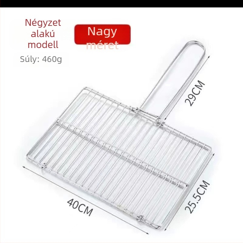 Rozsdamentes acél halas grillklip fogóval és fogantyúval, nagy grillháló