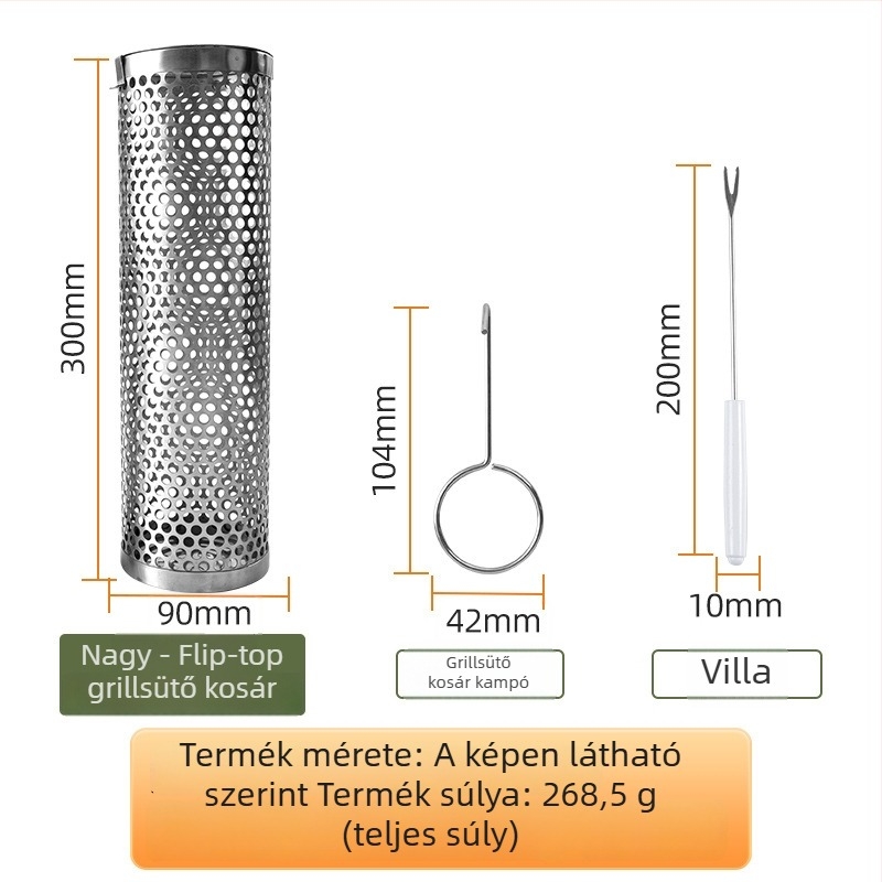 Kék kör alakú rozsdamentes acél BBQ kosár, hordozható kültéri grill