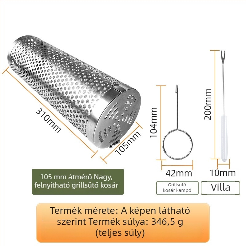 Kék kör alakú rozsdamentes acél BBQ kosár, hordozható kültéri grill