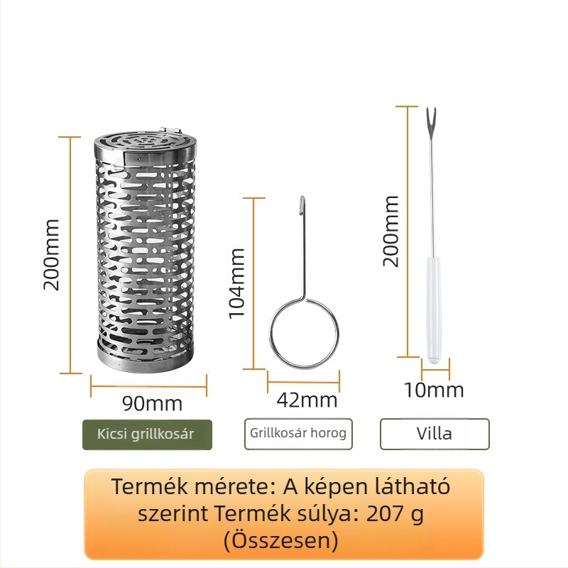 Kék kör alakú rozsdamentes acél BBQ kosár, hordozható kültéri grill