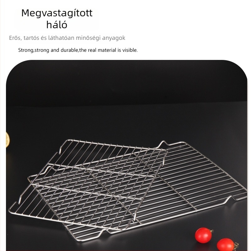 Rozsdamentes acél BBQ grillrács, négyszögletes tepsi, sütői sütemények hűtőhálója, téglalap alakú tepsi, olaj- és vízlevezető háló
