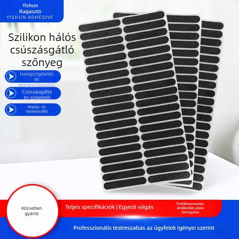 Személyre szabott szilikon hálós csúszásmentes alátét, fekete, hőálló, öntapadós hátlappal, vastagított