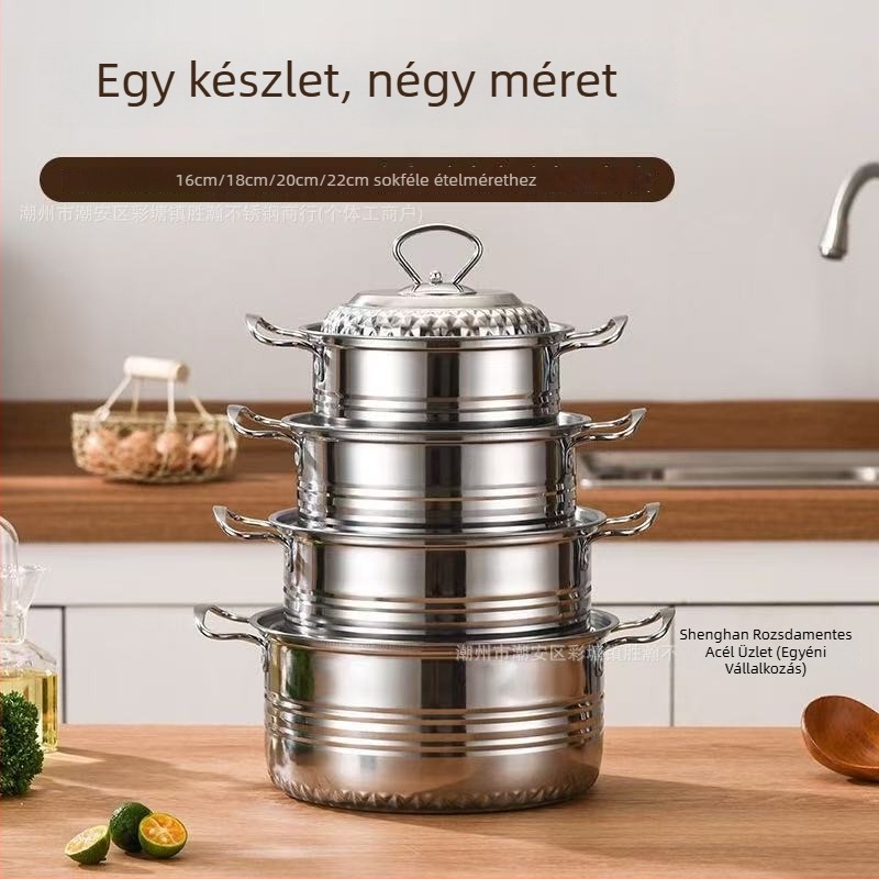 Rozsdamentes acél edénykészlet diamantmintával – 3- vagy 4-darabos, kompatibil indukciós főzőfelülettel