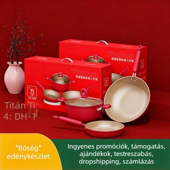 Otthoni használatra szánt háromrészes, nem tapadós bevonattal ellátott konyhai edénykészlet: wok 30 cm, leveses edény fedővel 22 cm, serpenyő 22 cm