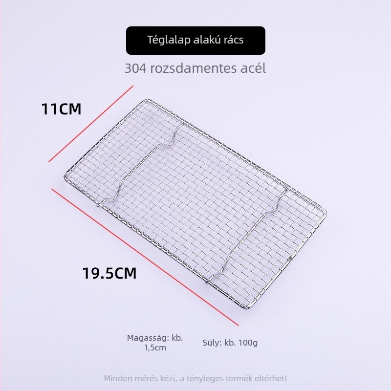 Japán stílusú 304 rozsdamentes acél grillrács, téglalap alakú test, félköríves véggel, kőlap tempurához, drótrács a sertésszeletekhez és a csirkeszárnyakhoz