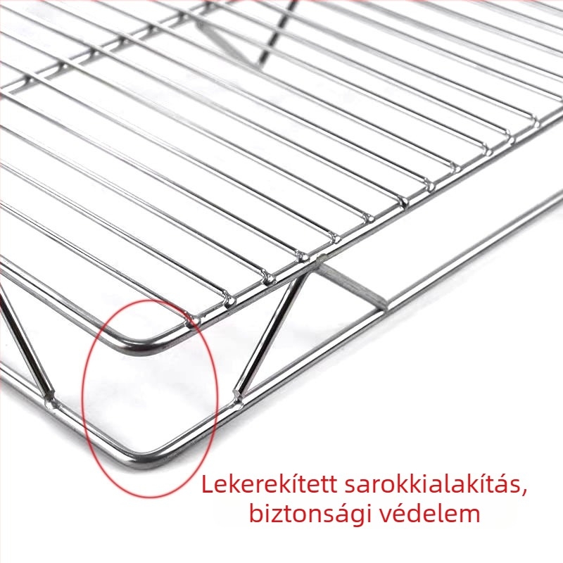 Rozsdamentes acél hálós polc, téglalap alakú, kétszintes szárítópolc sütemények és kenyér számára, grillháló
