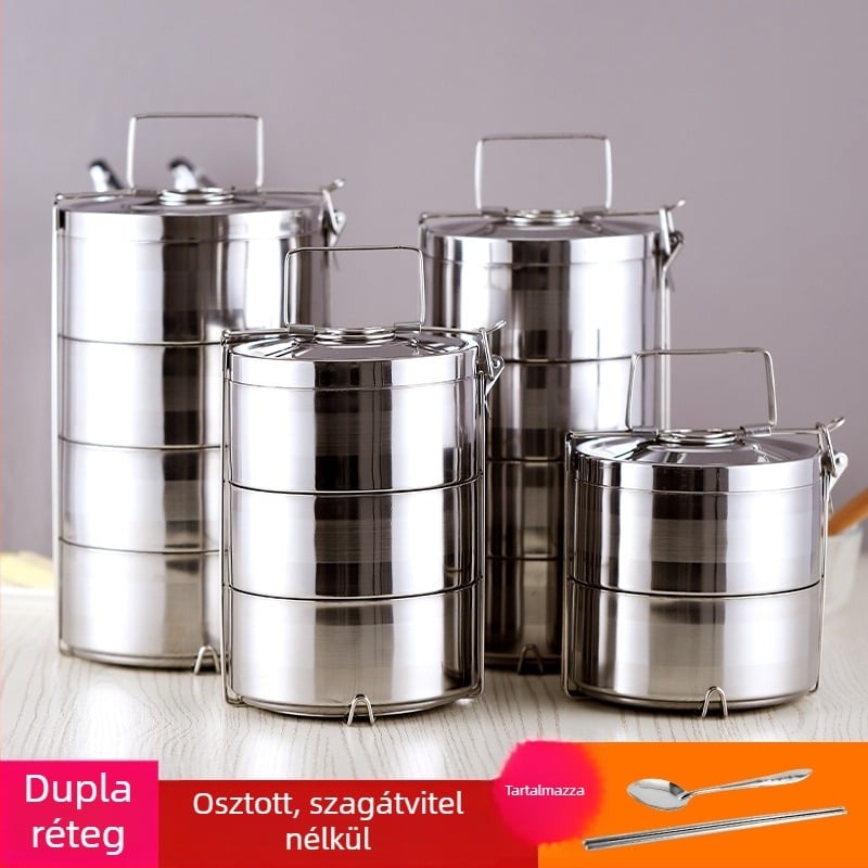 Rozsdamentes acélból készült szigetelt ebéddoboz, nagy kapacitású, többszintű, hordozható, felnőtteknek