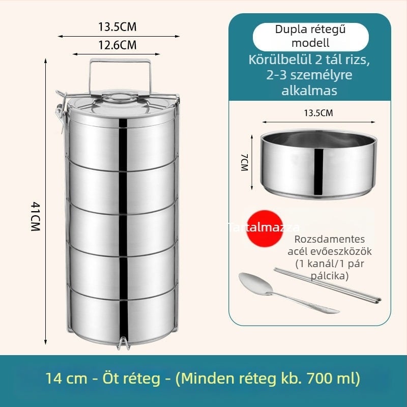 Rozsdamentes acélból készült szigetelt ebéddoboz, nagy kapacitású, többszintű, hordozható, felnőtteknek