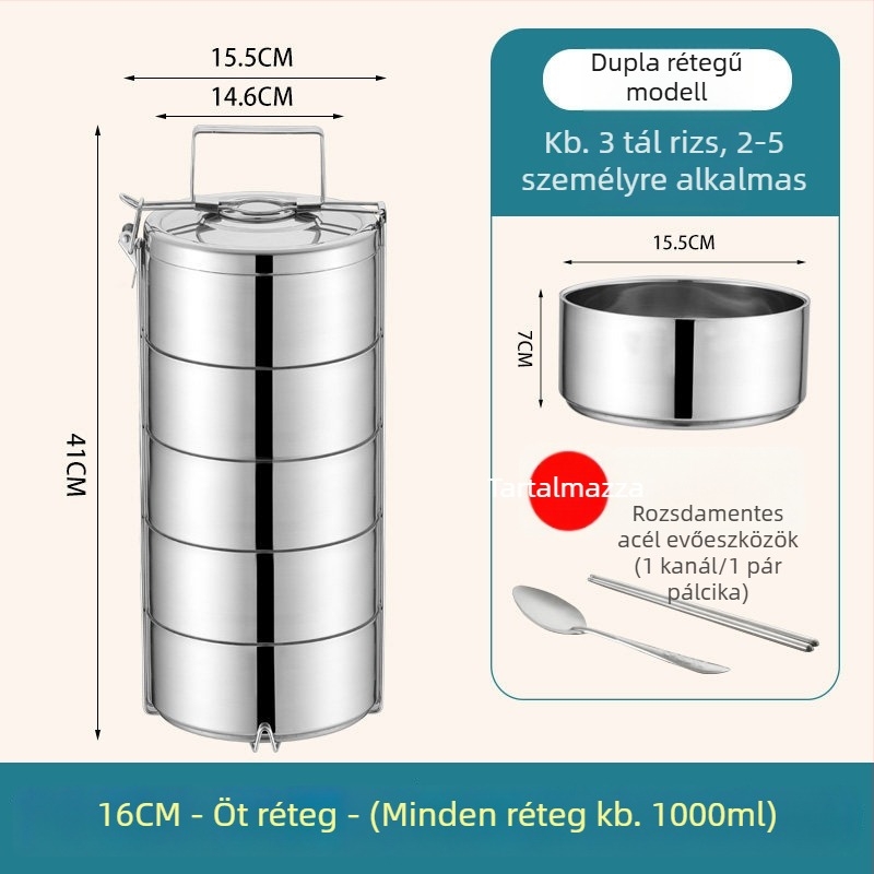 Rozsdamentes acélból készült szigetelt ebéddoboz, nagy kapacitású, többszintű, hordozható, felnőtteknek