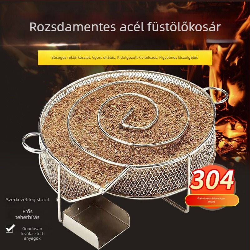 Kör füstölőkosár rozsdamentes acélból, 304, hideg füstöléshez, BBQM típus