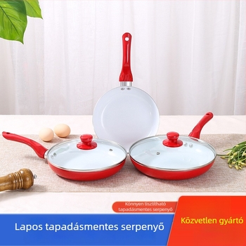 Piros öt darabos wok készlet, tapadásmentes, lapos aljzattal, alumínium ötvözetből