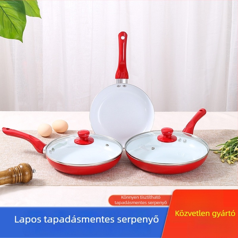 Piros öt darabos wok készlet, tapadásmentes, lapos aljzattal, alumínium ötvözetből