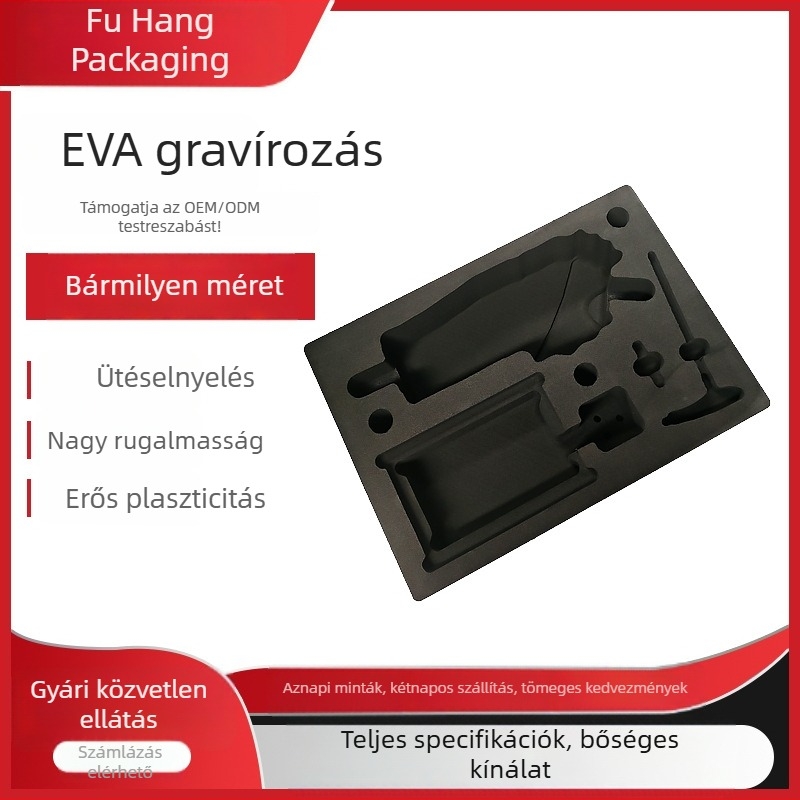 Gravírozott EVA bélés, egyedi feldolgozás és habformázás, fekete EVA hab, szokatlan formájú csomagolás ütéscsillapító bélés