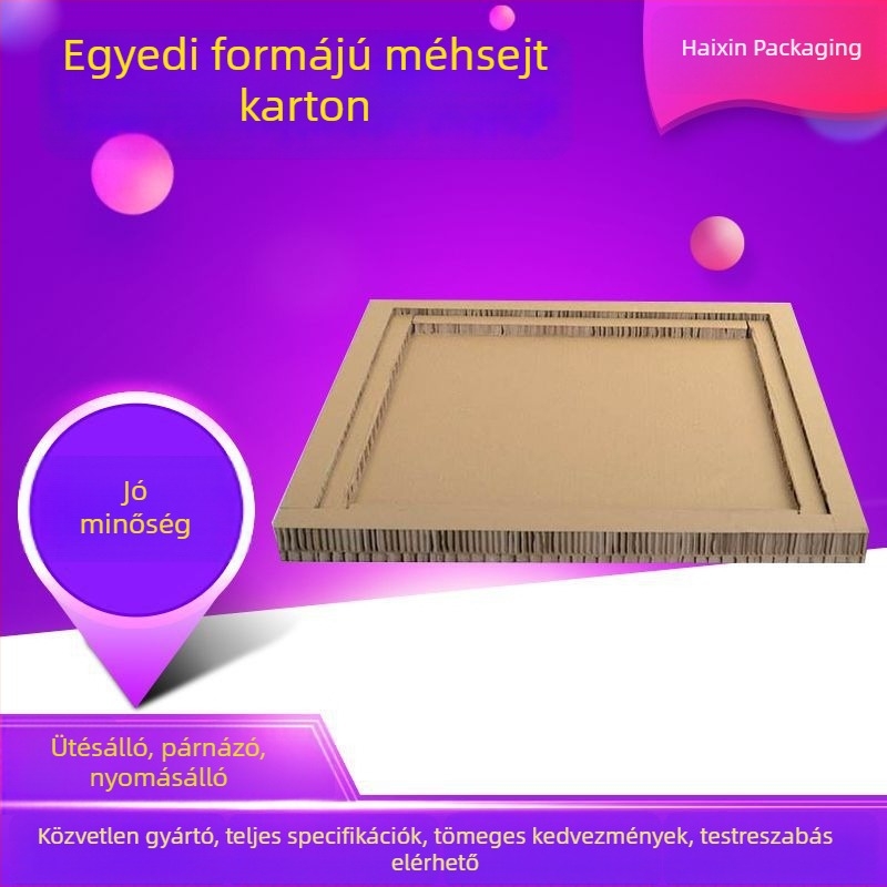Ökológiai csomagolási betét méhsejt-mintájú papírból és kraft kartonból, ütéscsillapító, különleges alakú bemutatótálcával