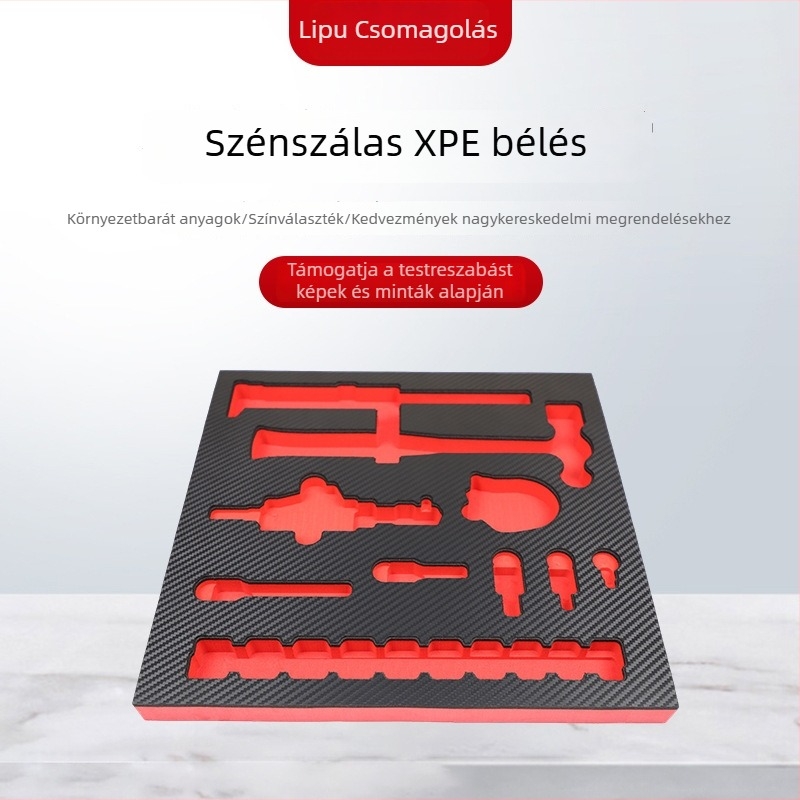 Szerszámosláda karbon szálas XPE belső bevonattal, EVA hab belső tálca, EVA bevonat flock és relief