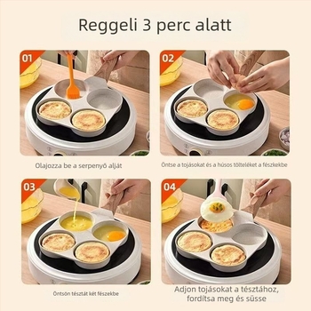 Tapadásmentes négylukú tojásserpenyő otthoni használatra, tojás, hamburger és palacsinta készítéséhez