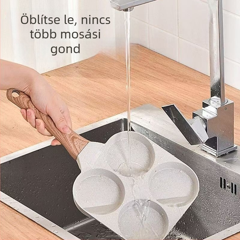 Tapadásmentes négylukú tojásserpenyő otthoni használatra, tojás, hamburger és palacsinta készítéséhez