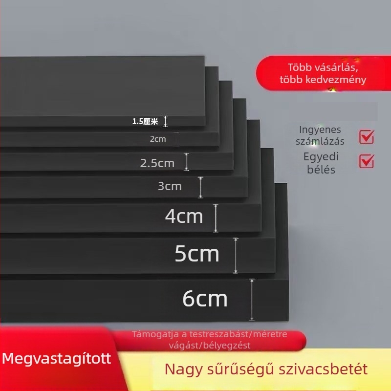 Fekete EVA habanyag lemezek feldolgozásra és formázásra, ragasztóval az egyik és mindkét oldalán, sűrűség 30 kg/m³
