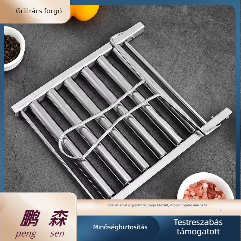 Kézi kolbászgrill rozsdamentes acélból, hordozható kültéri, többfunkciós hot dog grill eszköz