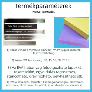 Testreszabható EVA hablap: tűzálló, antistaikus, vezető és vízálló, vágásra alkalmas