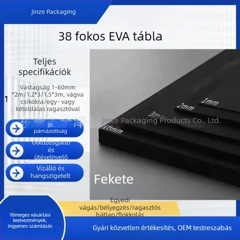 EVA hablemez/tekercs, fekete, magas sűrűség, nagy rugalmasság, antistatikus, tűzálló, 1–60 mm vastagság, 25–70 kg/m³ sűrűség, szín testreszabható