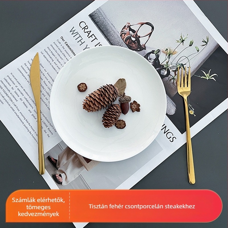 Tiszta fehér csontporcelán tányér, kerek, modern dizájn