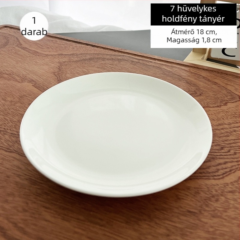 Tiszta fehér csontporcelán tányér, kerek, modern dizájn