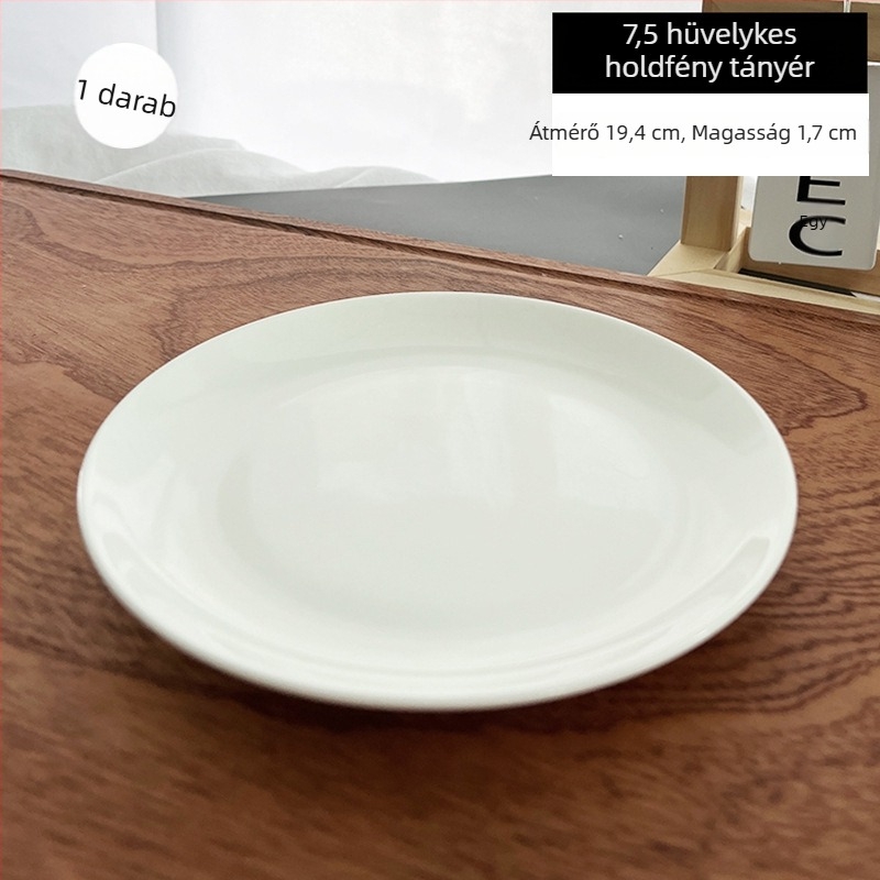 Tiszta fehér csontporcelán tányér, kerek, modern dizájn
