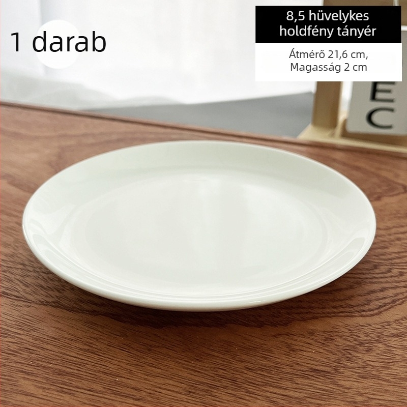 Tiszta fehér csontporcelán tányér, kerek, modern dizájn