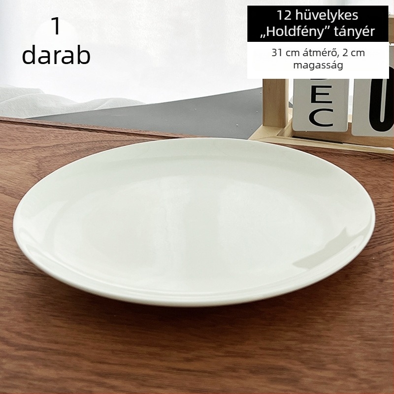 Tiszta fehér csontporcelán tányér, kerek, modern dizájn