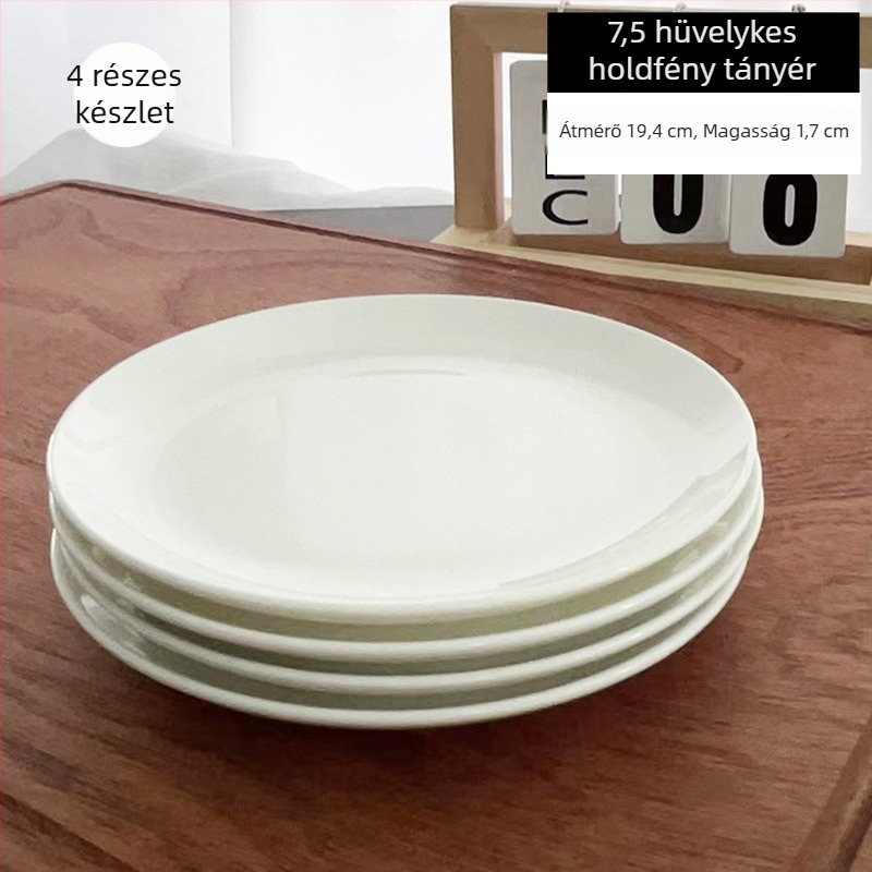 Tiszta fehér csontporcelán tányér, kerek, modern dizájn