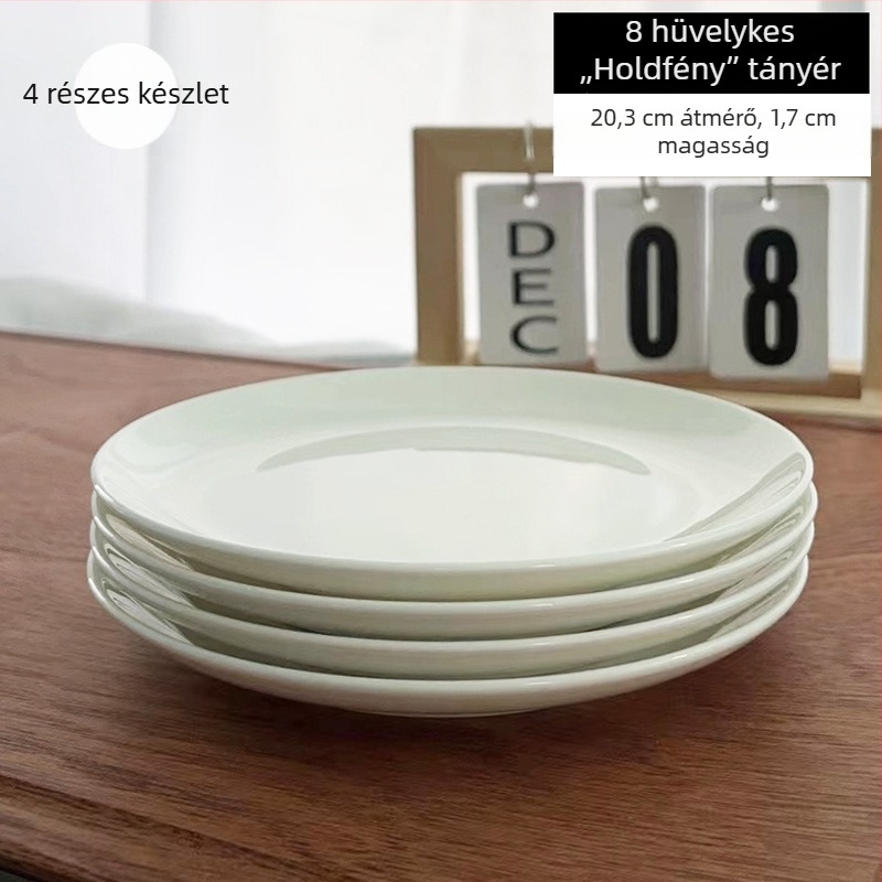 Tiszta fehér csontporcelán tányér, kerek, modern dizájn