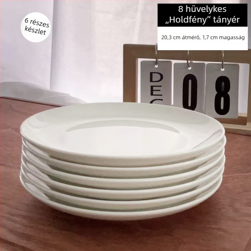 Tiszta fehér csontporcelán tányér, kerek, modern dizájn
