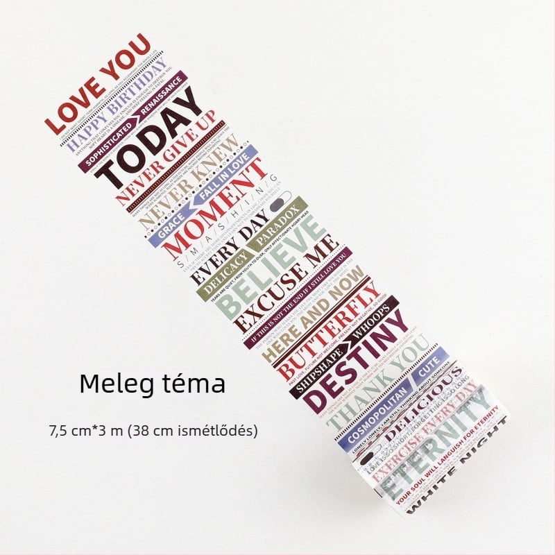Washi szalag naplóhoz, nagy háttérrel és angol betűkkel, dekoratív szalag scrapbookinghez és tervezéshez, hossza 3 m