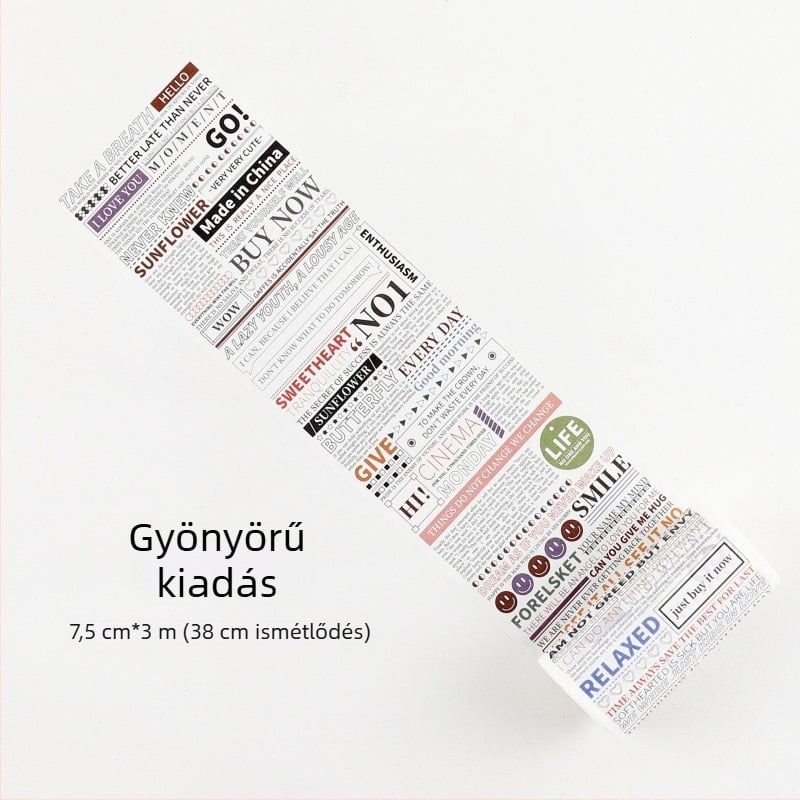 Washi szalag naplóhoz, nagy háttérrel és angol betűkkel, dekoratív szalag scrapbookinghez és tervezéshez, hossza 3 m