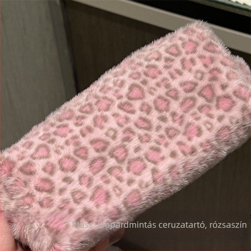 Plüss tolltartó leopard mintával – hordozható diákoknak, retro stílus, nagy kapacitás