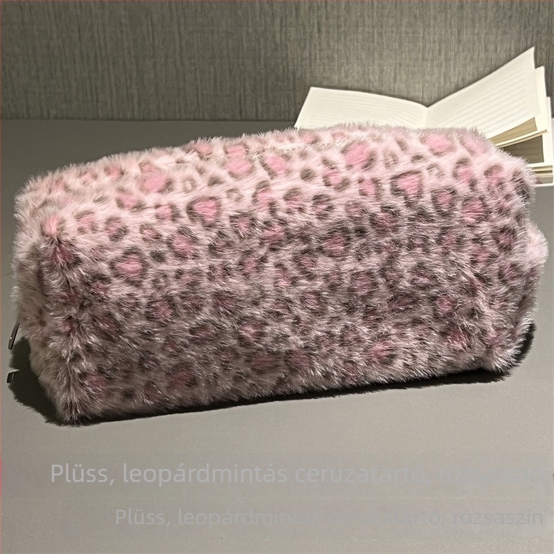 Plüss tolltartó leopard mintával – hordozható diákoknak, retro stílus, nagy kapacitás