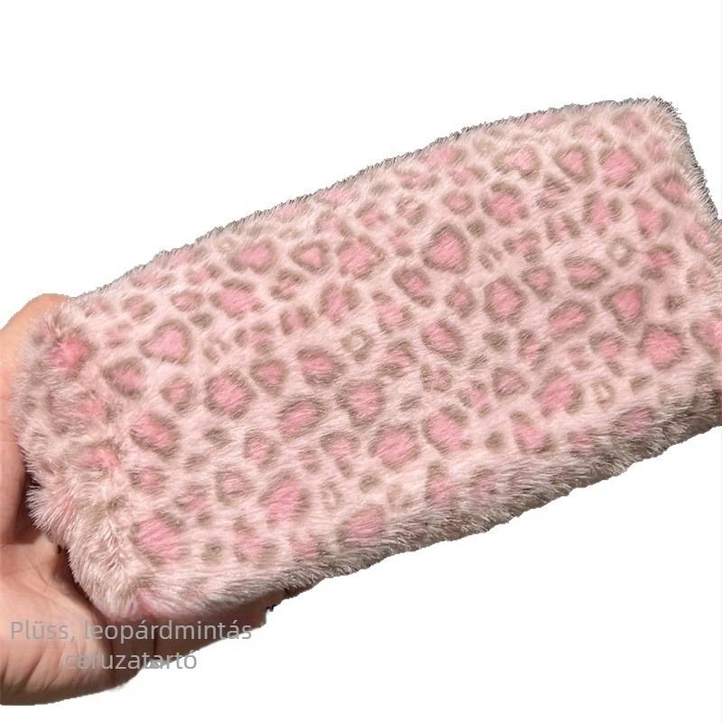 Plüss tolltartó leopard mintával – hordozható diákoknak, retro stílus, nagy kapacitás