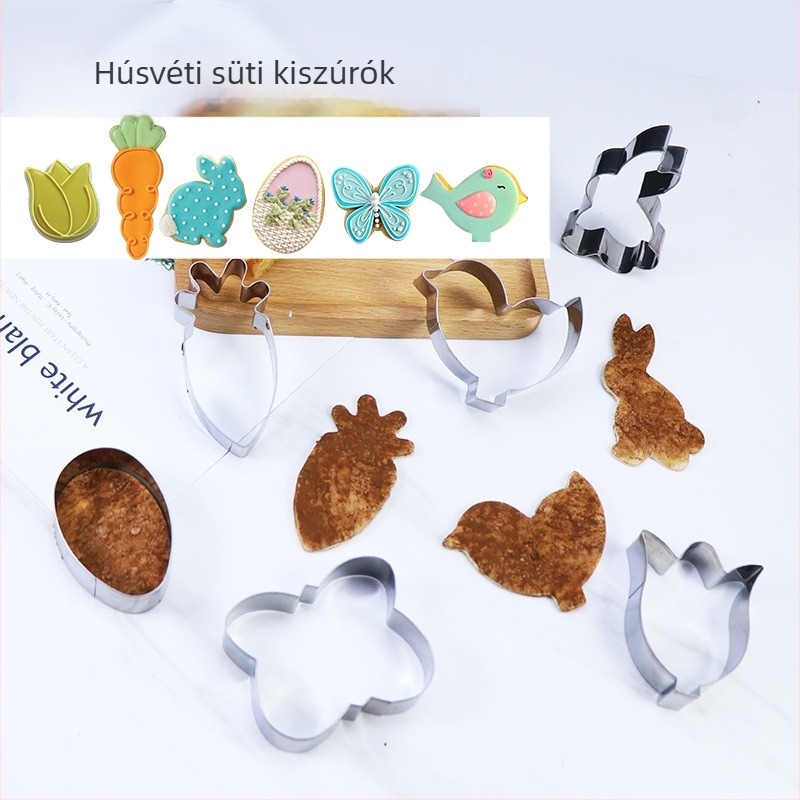 Rozsdamentes acélból készült húsvéti sütiformák, nyúl és tojás alakú, 6 darabos készlet