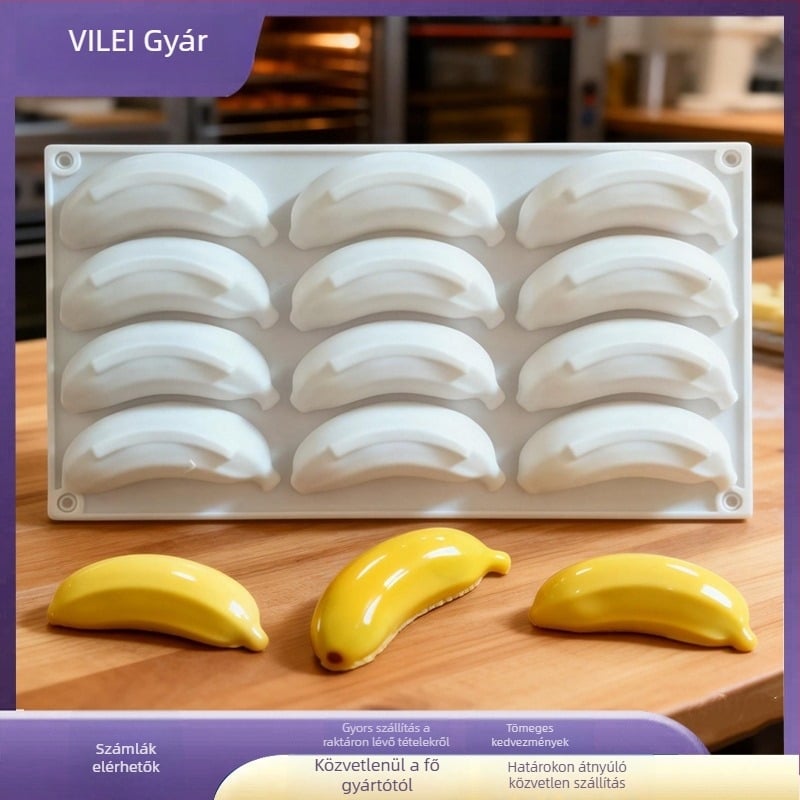 12 rekeszes szilikon mousse tortaforma gyümölcsökkel és banánnal, francia desszert és csokoládé forma, sütőeszköz