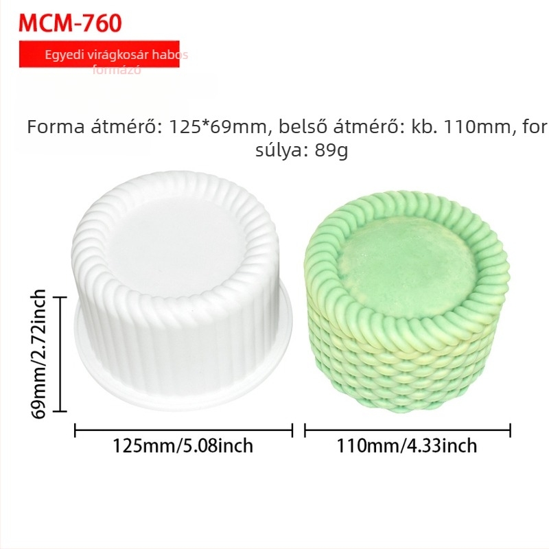 6 darabos kör alakú virágtartó kosár mousse forma, szilikon forma desszertekhez és tortákhoz, fonott textúrájú, aromaterápiás gyertya forma