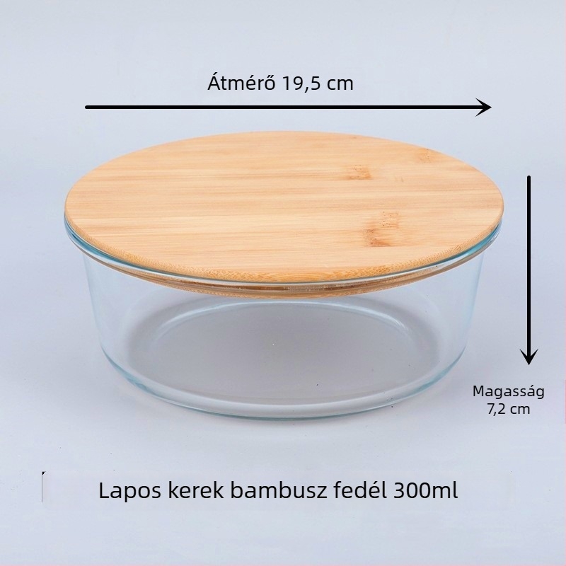 Mikrohullámú sütőben használható, átlátszó üveg ebédes doboz bambusz fedéllel és zárt üveg tárolóedény