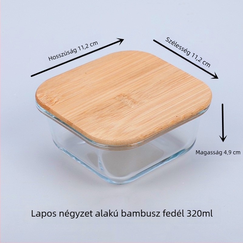 Mikrohullámú sütőben használható, átlátszó üveg ebédes doboz bambusz fedéllel és zárt üveg tárolóedény