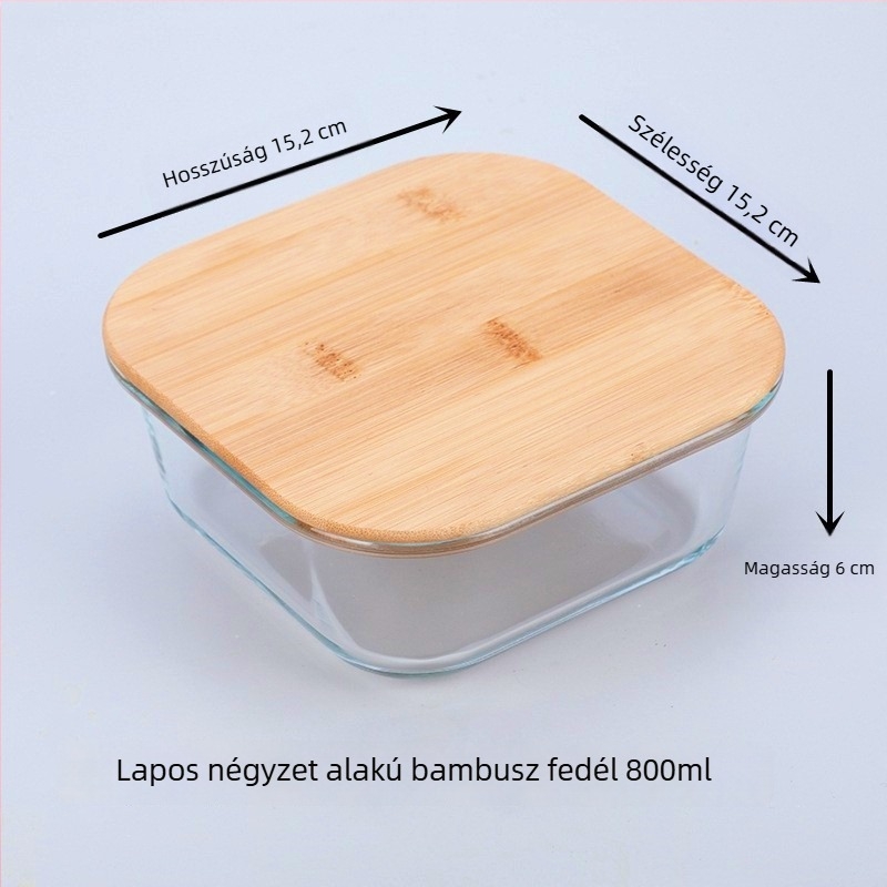 Mikrohullámú sütőben használható, átlátszó üveg ebédes doboz bambusz fedéllel és zárt üveg tárolóedény
