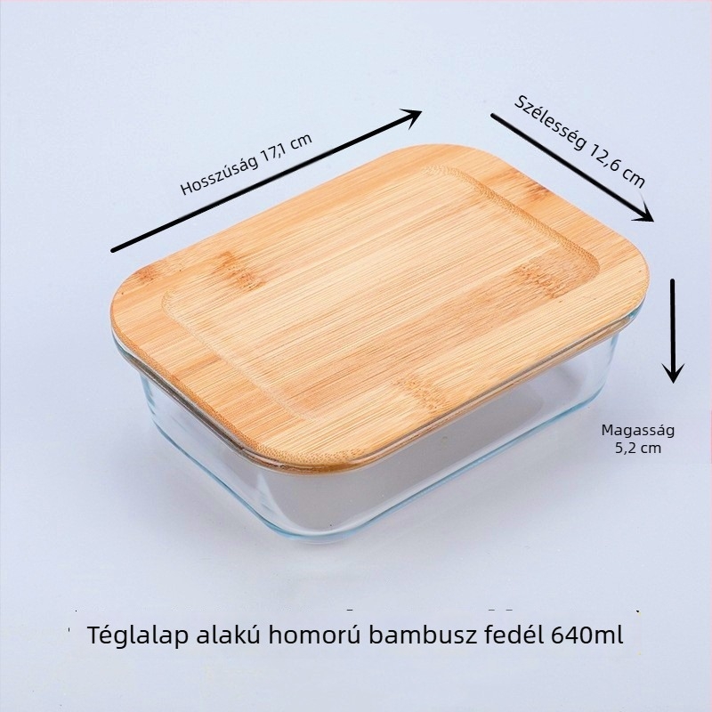 Mikrohullámú sütőben használható, átlátszó üveg ebédes doboz bambusz fedéllel és zárt üveg tárolóedény